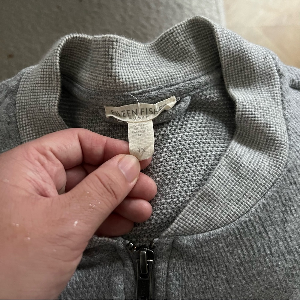 EILEEN FISHER Gray 100% Organic Cotton Knit 2-Way Zip Bomber Jacket size 1X - Picture 8 of 14